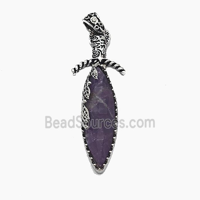 Gemstone Pendant, Antique Silver Plated