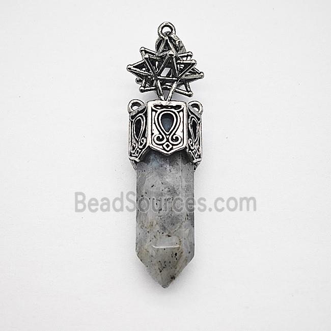 Gemstone Pendant, Antique Silver Plated