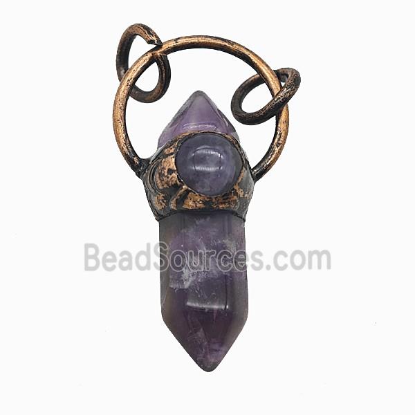 Gemstone Pendant, Red Copper Plated