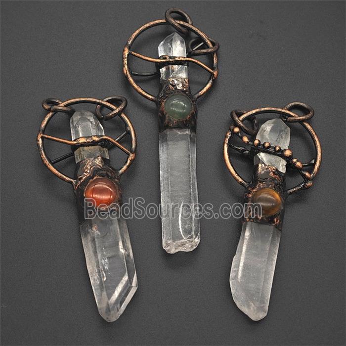 Gemstone Pendant, Red Copper Plated