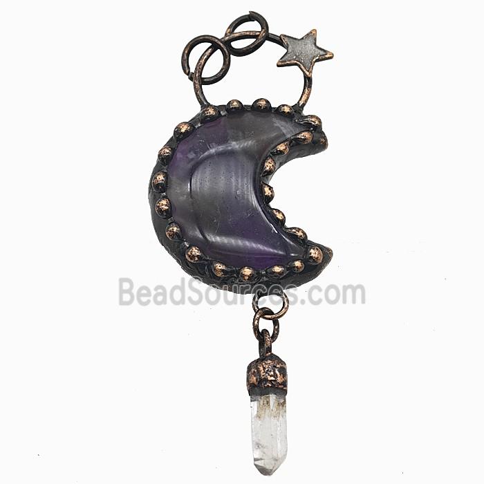 Gemstone Pendant, Red Copper Plated