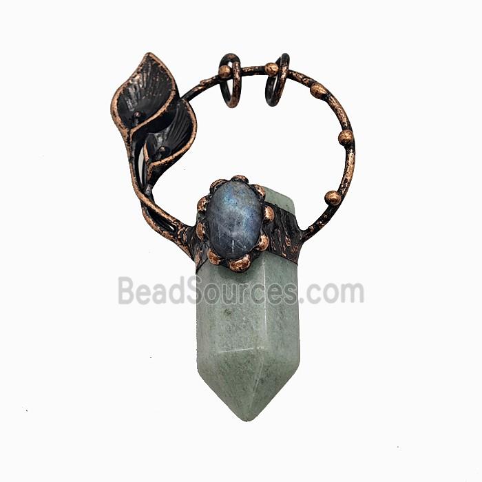 Gemstone Pendant, Red Copper Plated