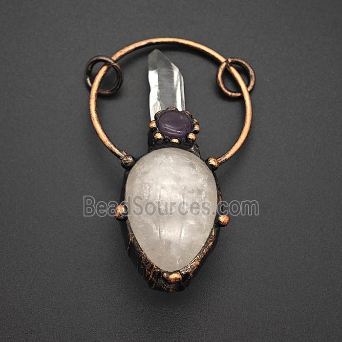 Gemstone Pendant, Red Copper Plated
