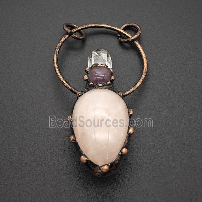 Gemstone Pendant, Red Copper Plated