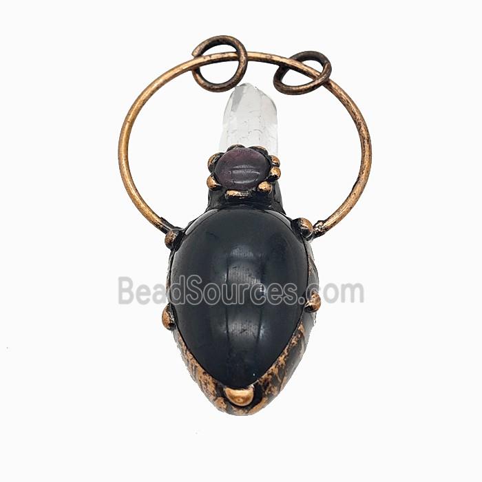 Gemstone Pendant, Red Copper Plated