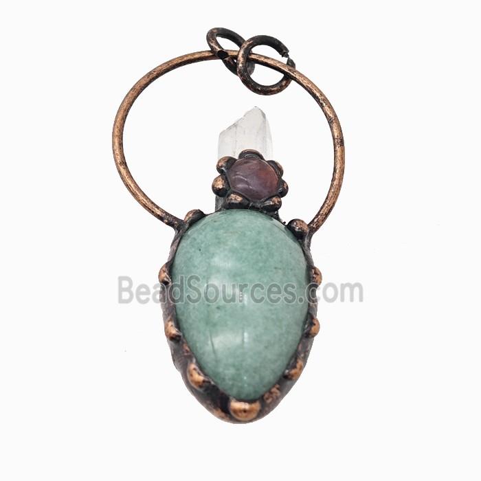 Gemstone Pendant, Red Copper Plated