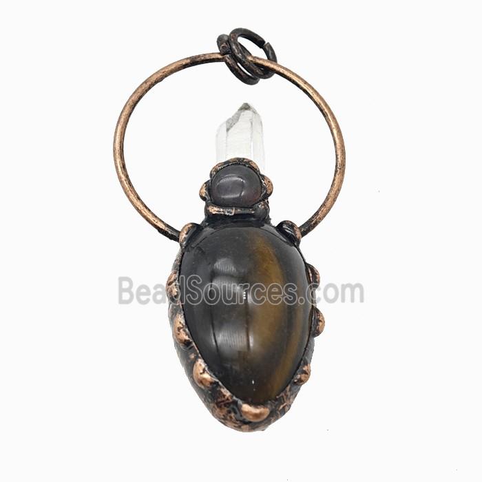 Gemstone Pendant, Red Copper Plated