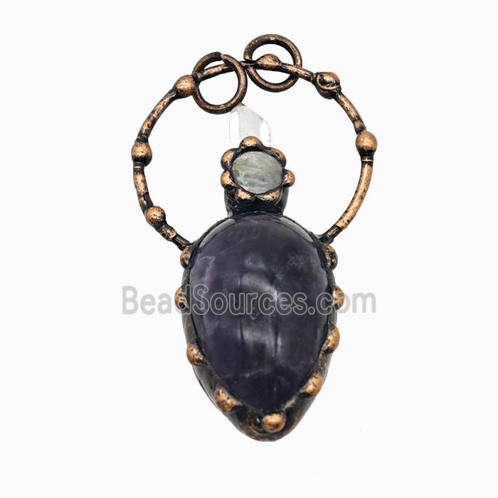 Gemstone Pendant, Red Copper Plated