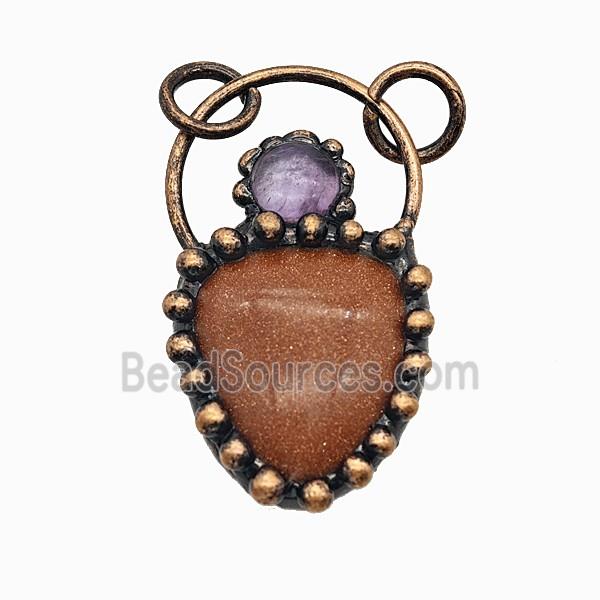 Gemstone Pendant, Red Copper Plated