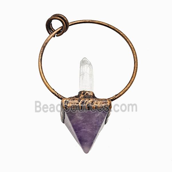 Gemstone Pendant, Red Copper Plated