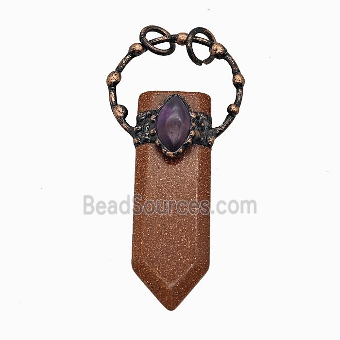 Gemstone Pendant, Red Copper Plated