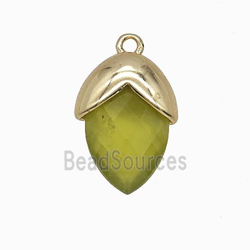 Olive Dye Jade Oval Pendant Copper Gold Plated