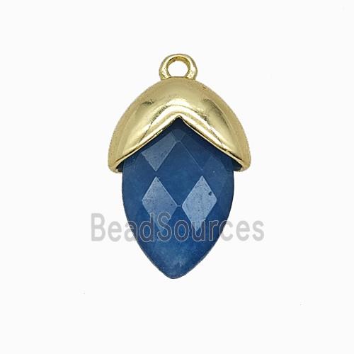 Blue Dye Jade Oval Pendant Copper Gold Plated