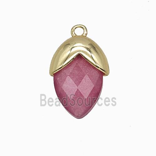 Pink Dye Jade Oval Pendant Copper Gold Plated