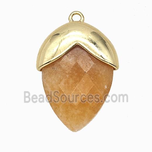Yellow Aventurine Oval Pendant Copper Gold Plated