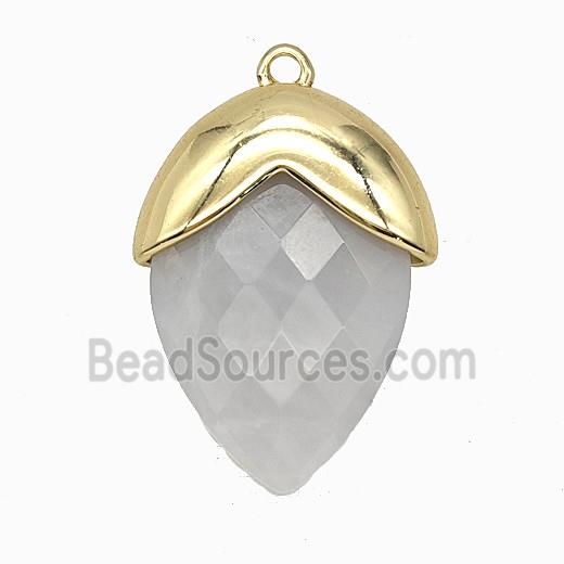 Whitegray Dye Jade Oval Pendant Copper Gold Plated