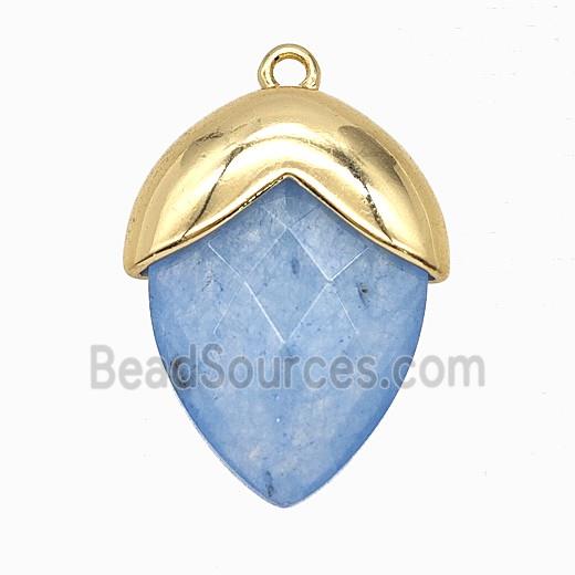 Blue Dye Jade Oval Pendant Copper Gold Plated