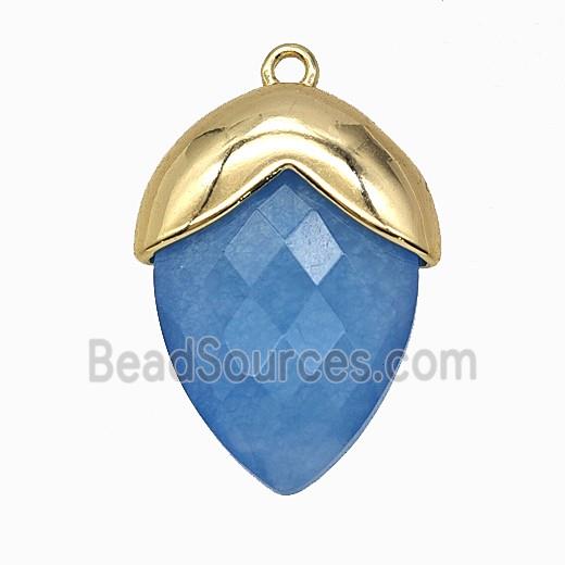 Blue Dye Jade Oval Pendant Copper Gold Plated