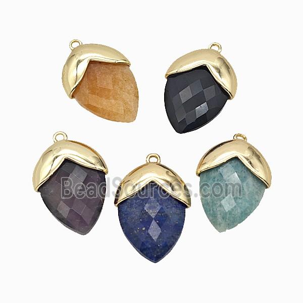 Mix Gemstone Oval Pendant Copper Gold Plated