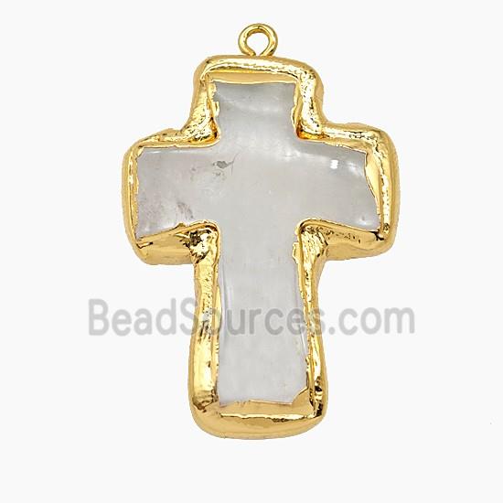 Natural Clear Quartz Cross Pendant Gold Plated