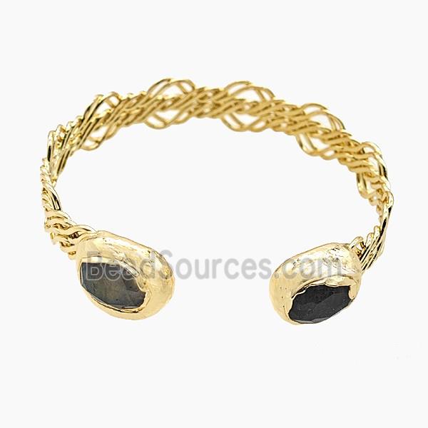 Copper Bangle With Labradorite Gold Plated
