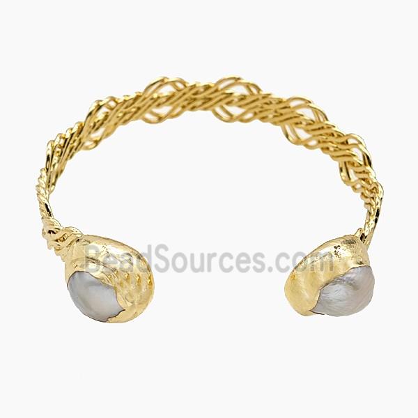 Copper Bangle With Pearl Gold Plated