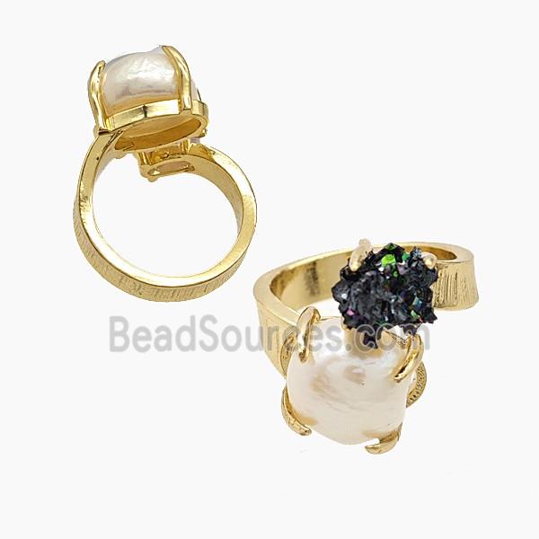 Copper Rings With Pearl Rock Gold Plated