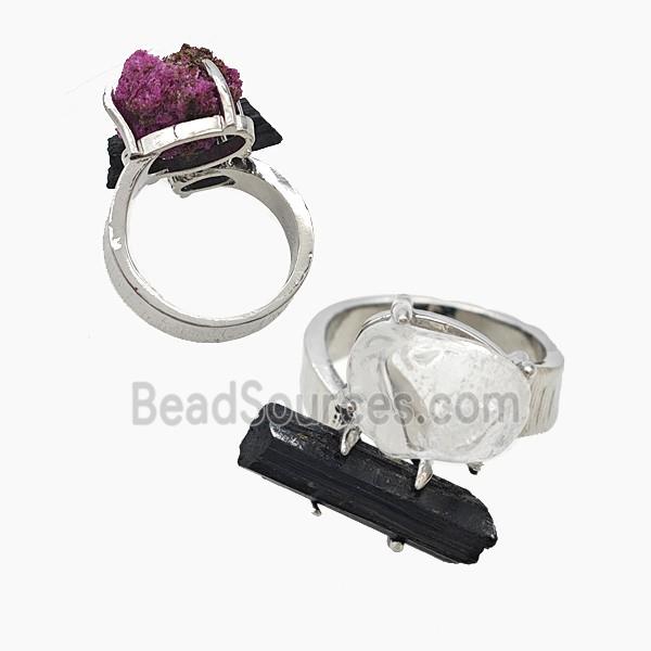 Copper Rings With Black Tourmaline Crystal Quartz Platinum Plated