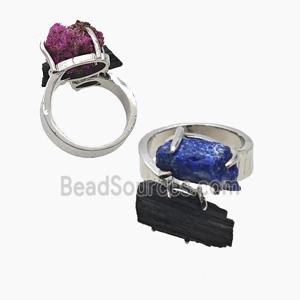 Copper Rings With Black Tourmaline Lapis Lazuli Nugget Platinum Plated