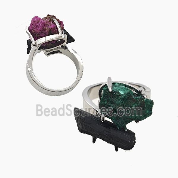 Copper Rings With Black Tourmaline Malachite Platinum Plated