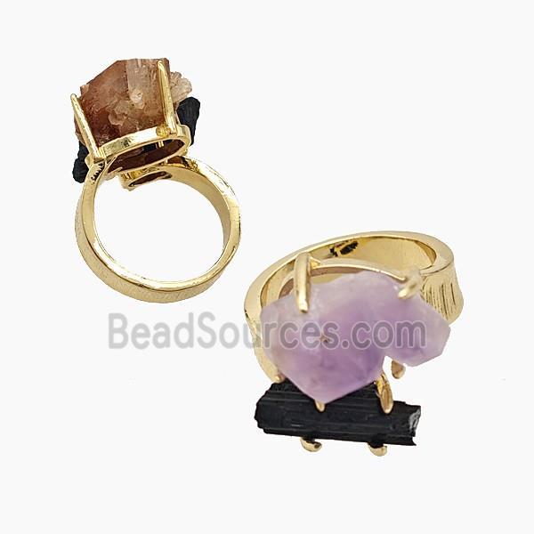 Copper Rings With Black Tourmaline Amethyst Gold Plated