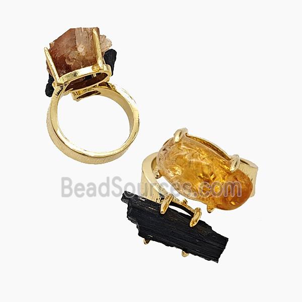 Copper Rings With Black Tourmaline Citrine Gold Plated