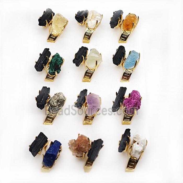 Copper Rings With Gemstone Mineral Gold Plated Mixed