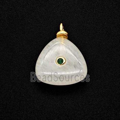 White Jade Triangle Pendant Pave Zirconia