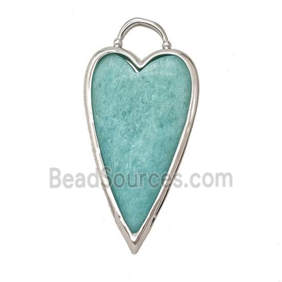 Natural Green Amazonite Heart Pendant Platinum Plated