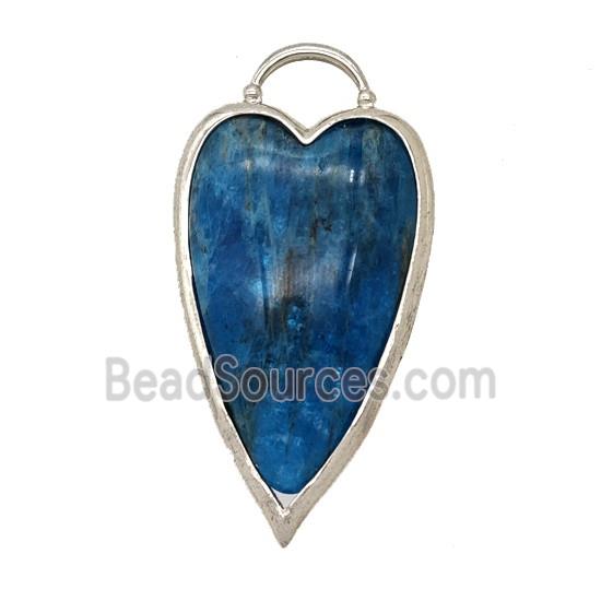 Natural Blue Apatite Heart Pendant Platinum Plated