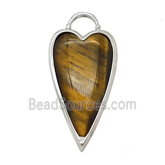 Natural Tiger Eye Stone Heart Pendant Platinum Plated