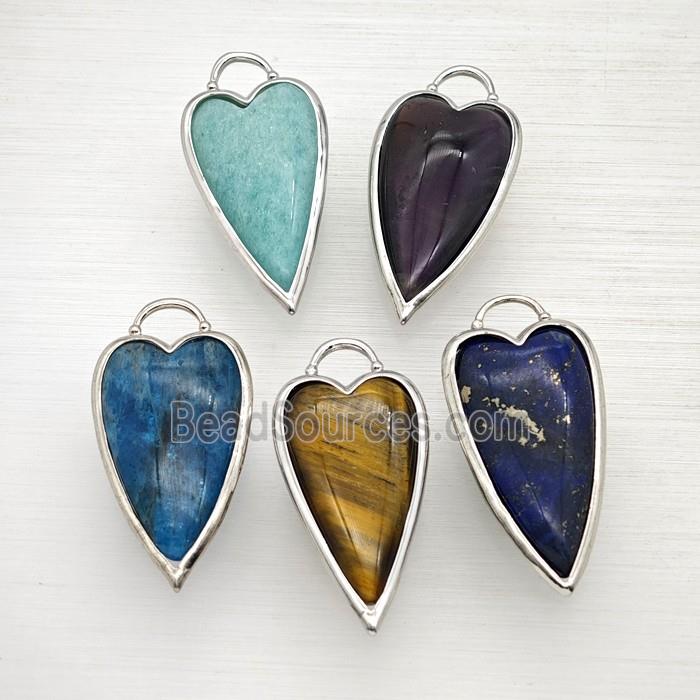 Natural Gemstone Heart Pendant Platinum Plated Mixed