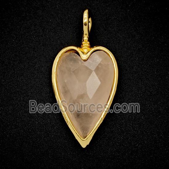 Natural Pink Rose Quartz Heart Pendant Gold Plated