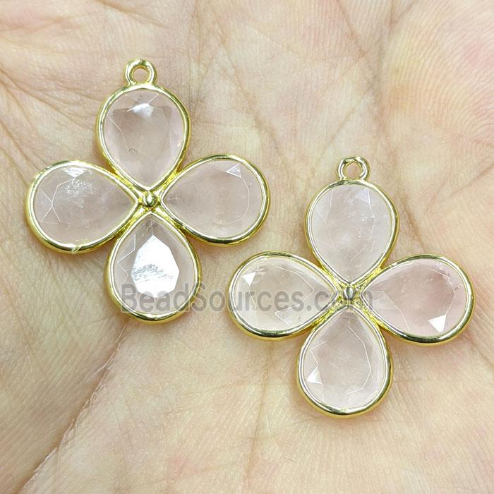 Rose Quartz Clover Pendant Gold Plated
