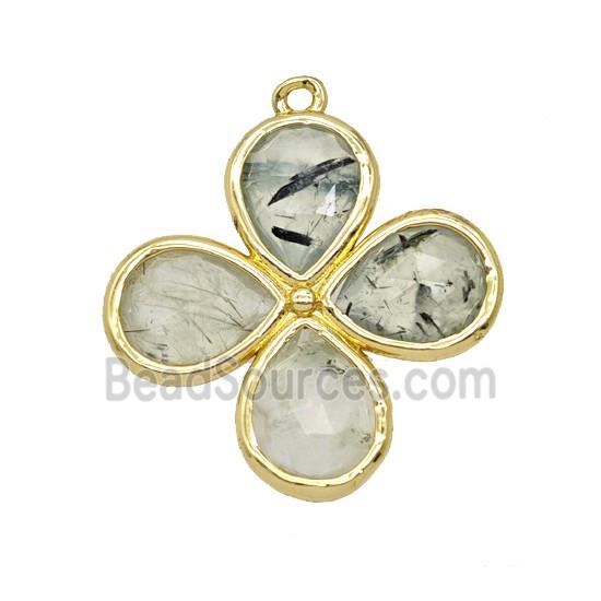 Natural Green Prehnite Clover Pendant Gold Plated