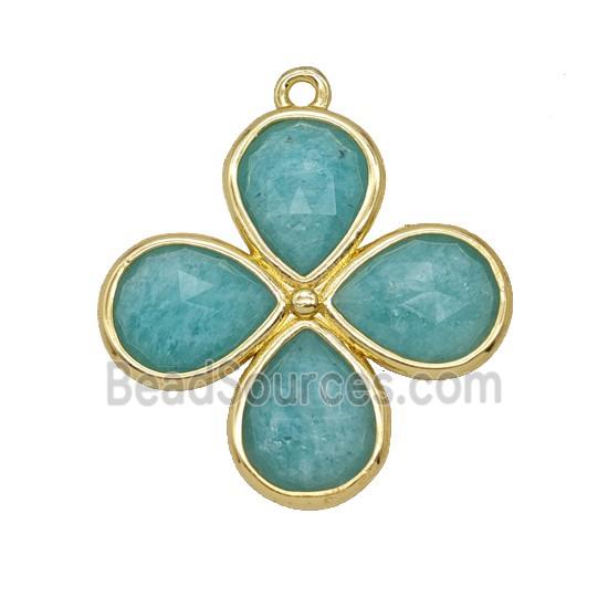 Natural Green Amazonite Clover Pendant Gold Plated
