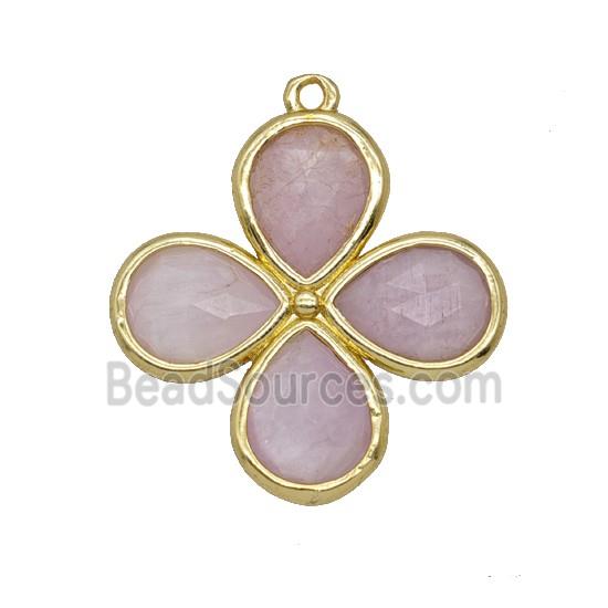 Natural Kunzite Clover Pendant Gold Plated