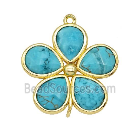 Blue Dye Howlite Turquoise Flower Connector Gold Plated