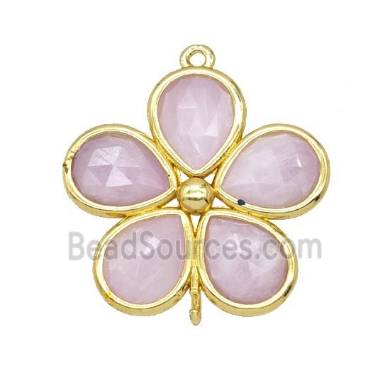 Natural Kunzite Flower Connector Gold Plated