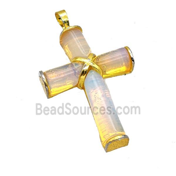Natural Opalite Cross Pendant Alloy Gold Plated