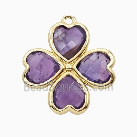 Purple Amethyst Clover Pendant Heart Gold Plated