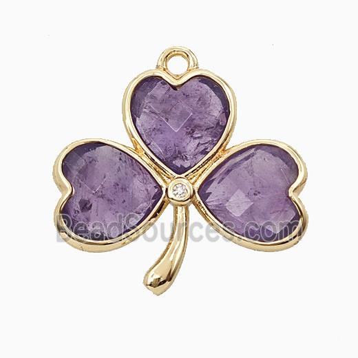 Purple Amethyst Clover Pendant Heart Gold Plated