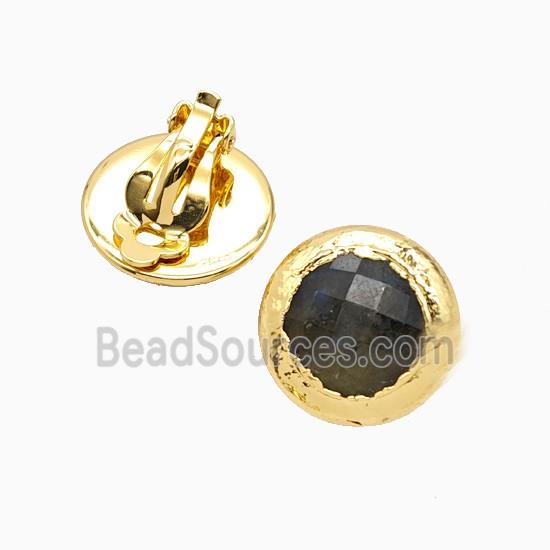 Labradorite Copper Clip Earrings Gold Plated