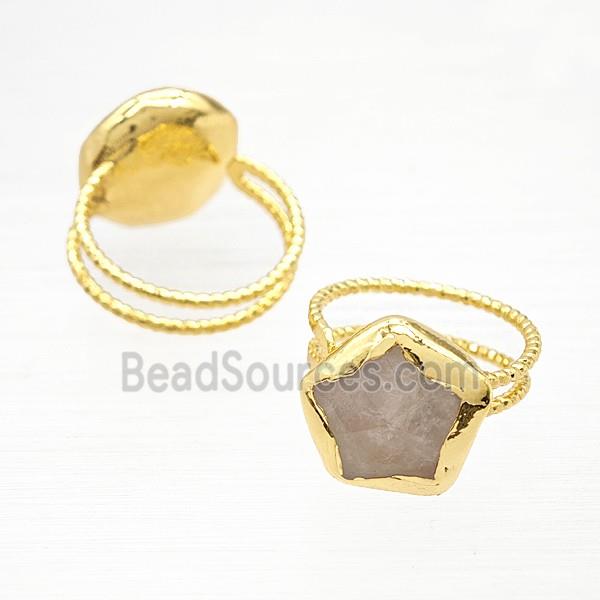 Rose Quartz Star Rings Copper Gold Plated